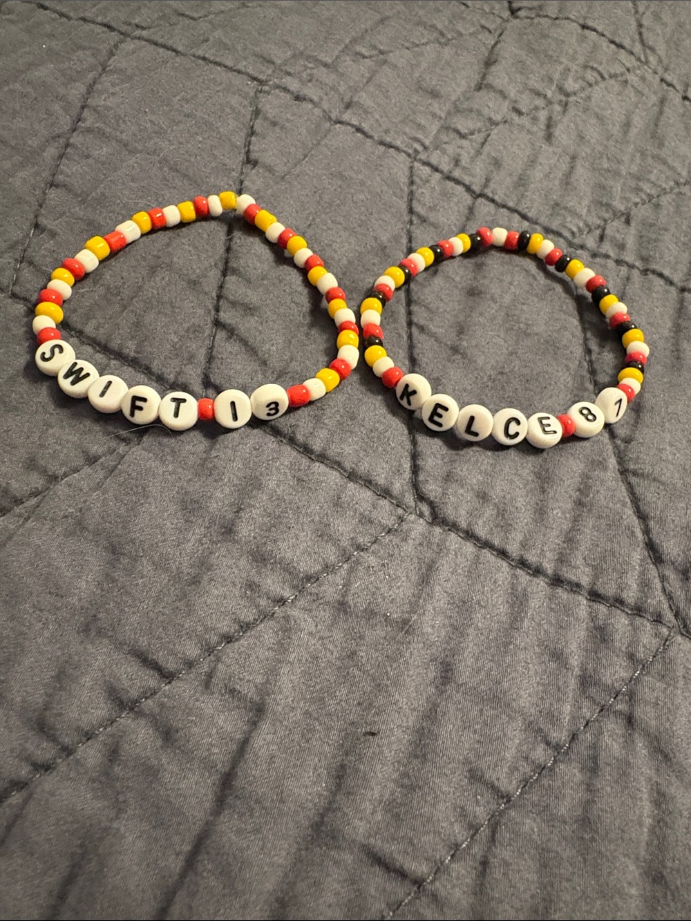 Swift 13 and Kelce 87 Bracelets - Red, Yellow, White Accent